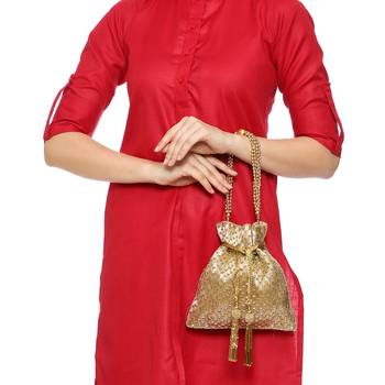 myDsGifts Women's Sequin Work Embellished Partywear Golden Potli 5