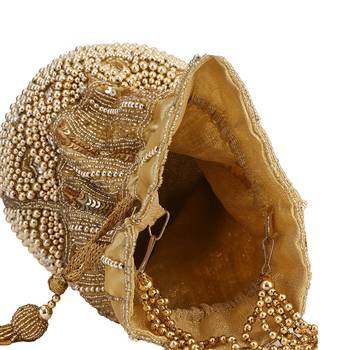 myDsGifts Women's Beads & Sequin Work Embellished Partywear Golden Potli 3