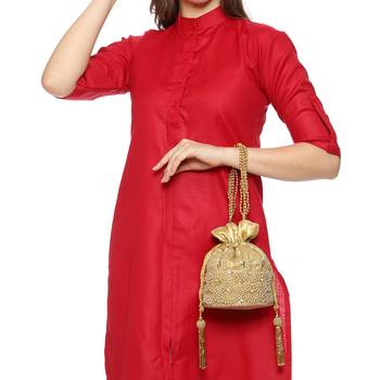 myDsGifts Women's Beads & Sequin Work Embellished Partywear Golden Potli 4
