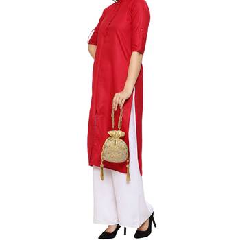 myDsGifts Women's Beads & Sequin Work Embellished Partywear Golden Potli 5