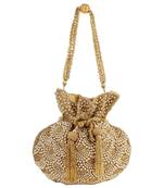 myDsGifts Women's Beads Work Embellished Partywear Golden Potli Bag