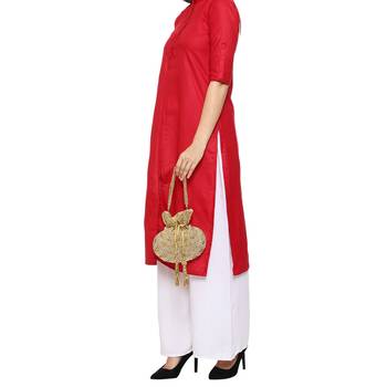 myDsGifts Women's Beads Work Embellished Partywear Golden Potli Bag 5