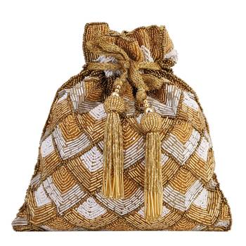 myDsGifts Women's Beads & Sequin Work Embellished Partywear Golden Potli 1