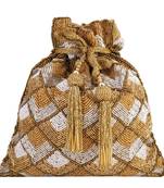 myDsGifts Women's Beads & Sequin Work Embellished Partywear Golden Potli