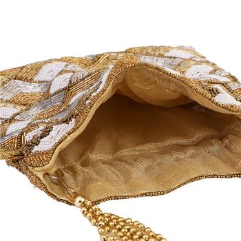 myDsGifts Women's Beads & Sequin Work Embellished Partywear Golden Potli 3