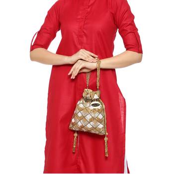 myDsGifts Women's Beads & Sequin Work Embellished Partywear Golden Potli 4