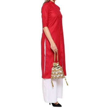 myDsGifts Women's Beads & Sequin Work Embellished Partywear Golden Potli 5