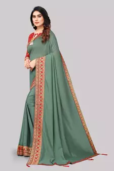 Pista Green Vichitra Silk Blend Saree With Blouse Piece With Jacquard Blouse Piece.