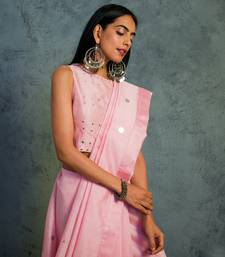 Pink Chanderi Saree With Sleeveless Blouse 