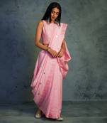 Pink Chanderi Saree With Sleeveless Blouse 
