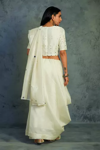 Chanderi Off-white Saree With Full sleeve Blouse 