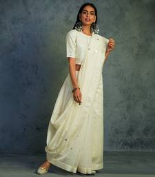 Chanderi Off-white Saree With Sleeveless Blouse 