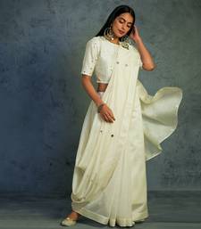 Chanderi Off-white Saree With Sleeveless Blouse 