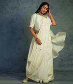 Chanderi Off-white Saree With Sleeveless Blouse 