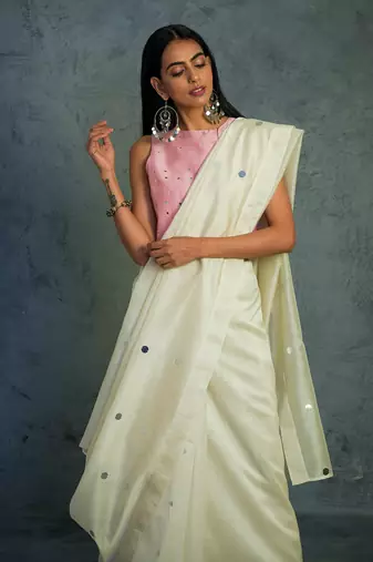 Chanderi Pink Saree With Seeveless Blouse 