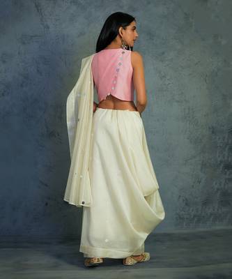 Chanderi Pink Saree With Seeveless Blouse  3
