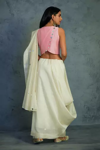 Chanderi Pink Saree With Seeveless Blouse 