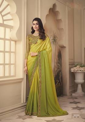 Yellow embroidered silk saree with blouse 1