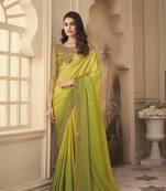 Yellow embroidered silk saree with blouse