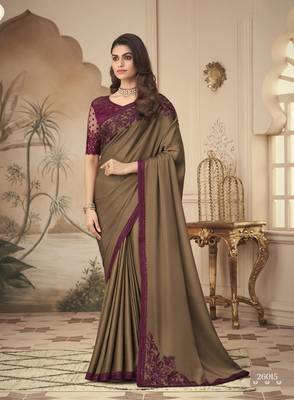Chiku embroidered  silk saree with blouse 1