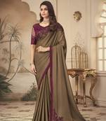 Chiku embroidered  silk saree with blouse