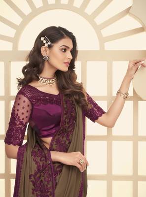 Chiku embroidered  silk saree with blouse 2
