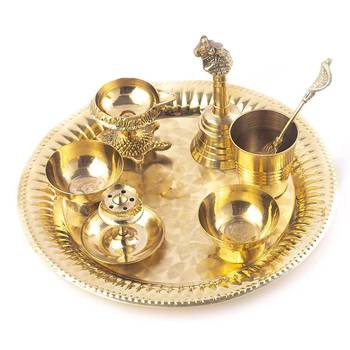 ROLIMOLI  Puja Thali with Diya for Home and Temple Also for gifting during Diwali, Navratri (7INCH) set of 8 items 1