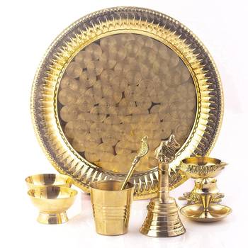 ROLIMOLI  Puja Thali with Diya for Home and Temple Also for gifting during Diwali, Navratri (7INCH) set of 8 items 2