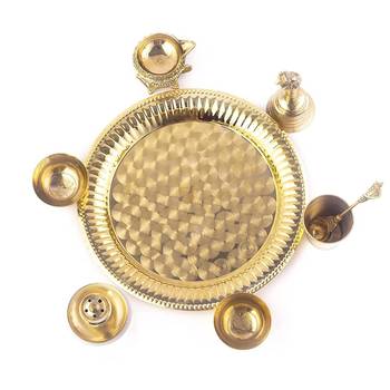 ROLIMOLI  Puja Thali with Diya for Home and Temple Also for gifting during Diwali, Navratri (7INCH) set of 8 items 3