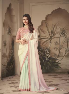 Off white embroidered silk saree with blouse 1