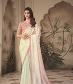 Off white embroidered silk saree with blouse