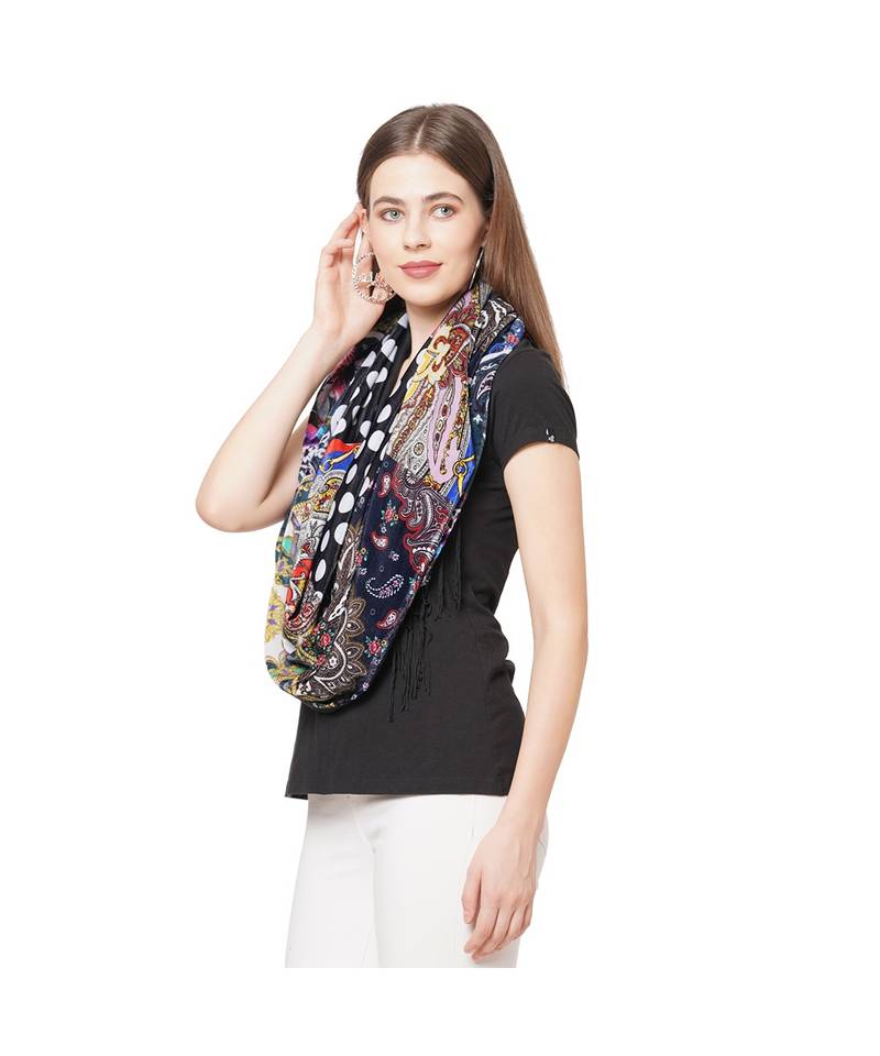 Abstract Patchwork Print Velvet Scarf