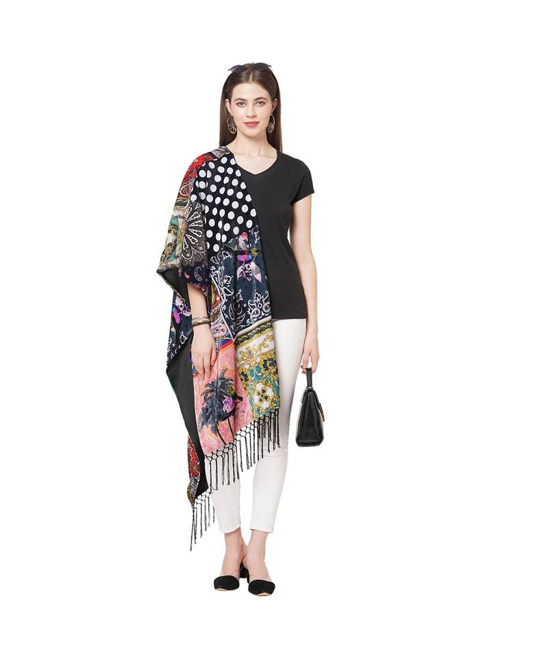 Abstract Patchwork Print Velvet Scarf