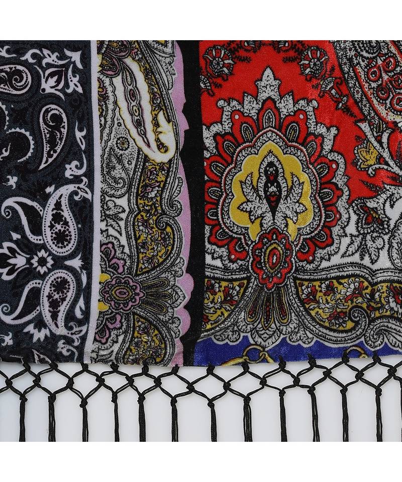 Abstract Patchwork Print Velvet Scarf