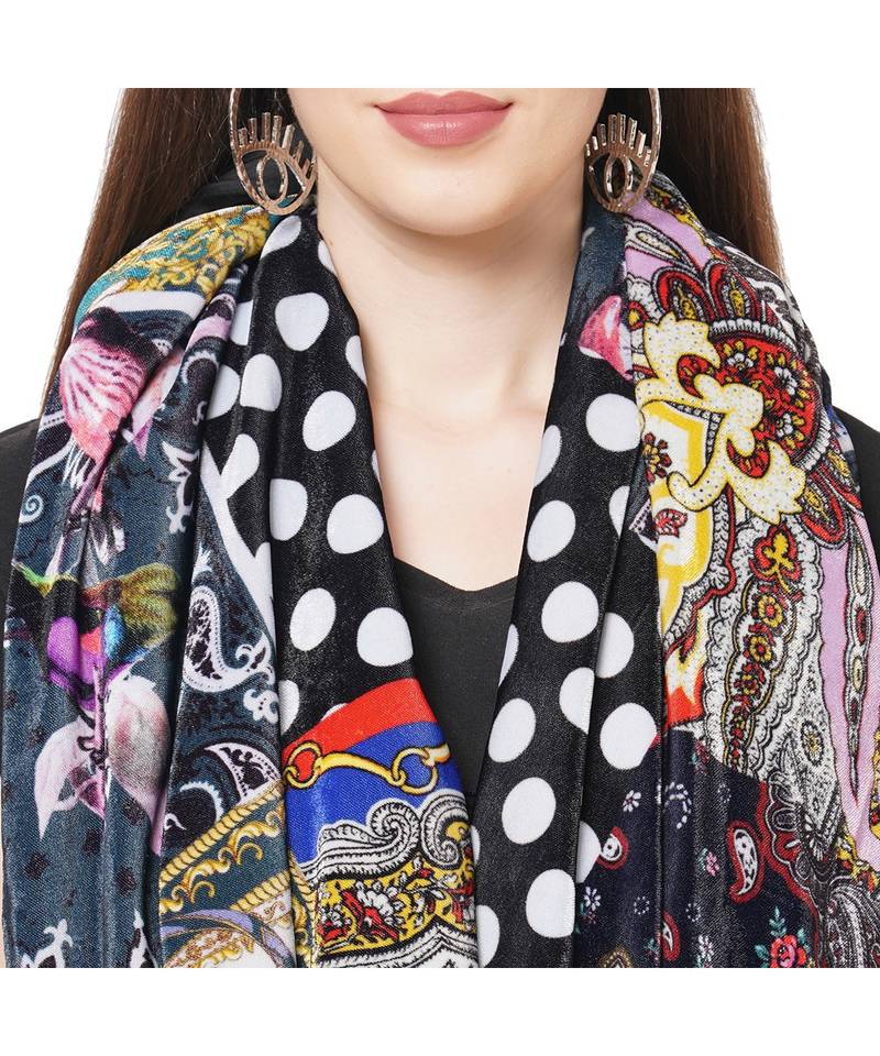 Abstract Patchwork Print Velvet Scarf