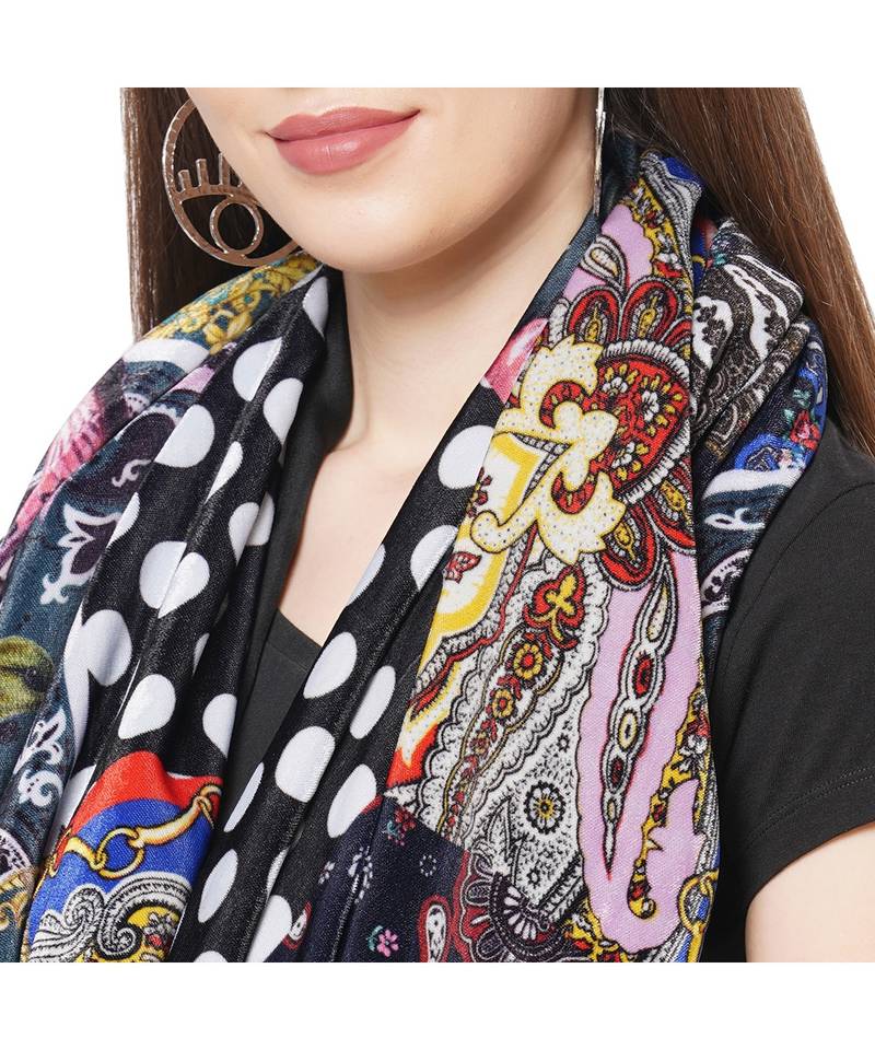 Abstract Patchwork Print Velvet Scarf