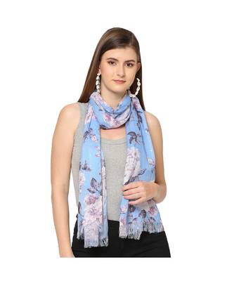 Blue Sequins Floral Printed Scarf 1