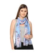 Blue Sequins Floral Printed Scarf