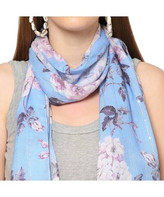 Blue Sequins Floral Printed Scarf 3