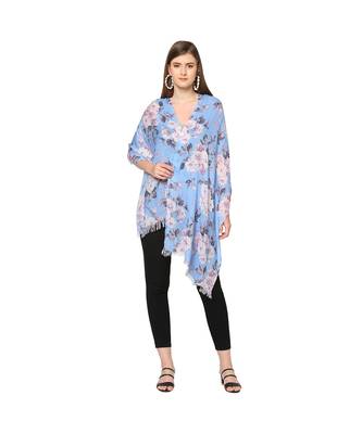 Blue Sequins Floral Printed Scarf 4