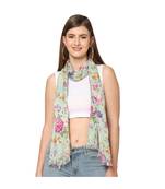 Teal Sequins Floral Printed Scarf