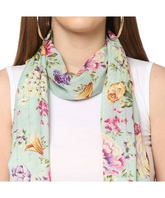 Teal Sequins Floral Printed Scarf 3