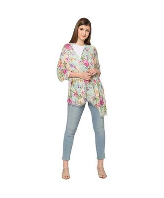 Teal Sequins Floral Printed Scarf 4