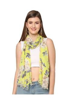 Yellow Sequins Floral Printed Scarf