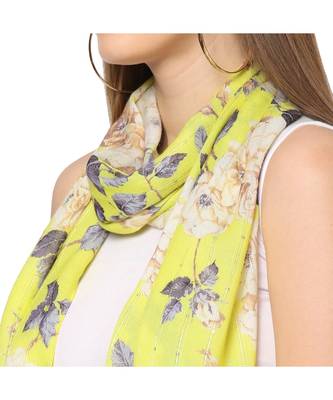Yellow Sequins Floral Printed Scarf 6
