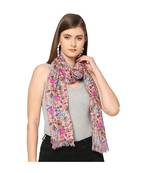 Baby Pink Sequins Floral Printed Scarf
