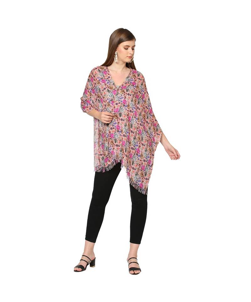 Baby Pink Sequins Floral Printed Scarf