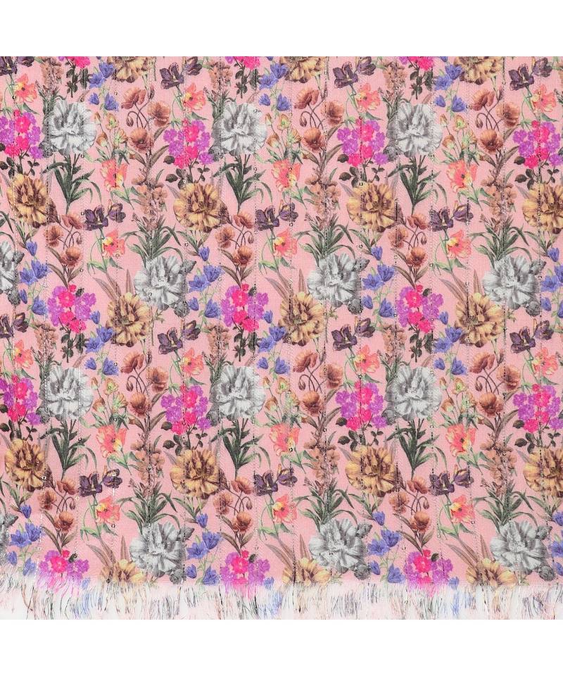Baby Pink Sequins Floral Printed Scarf