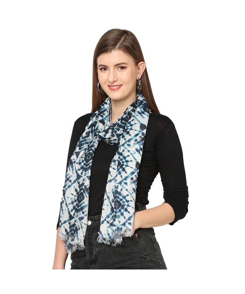 White Sequins Printed Scarf