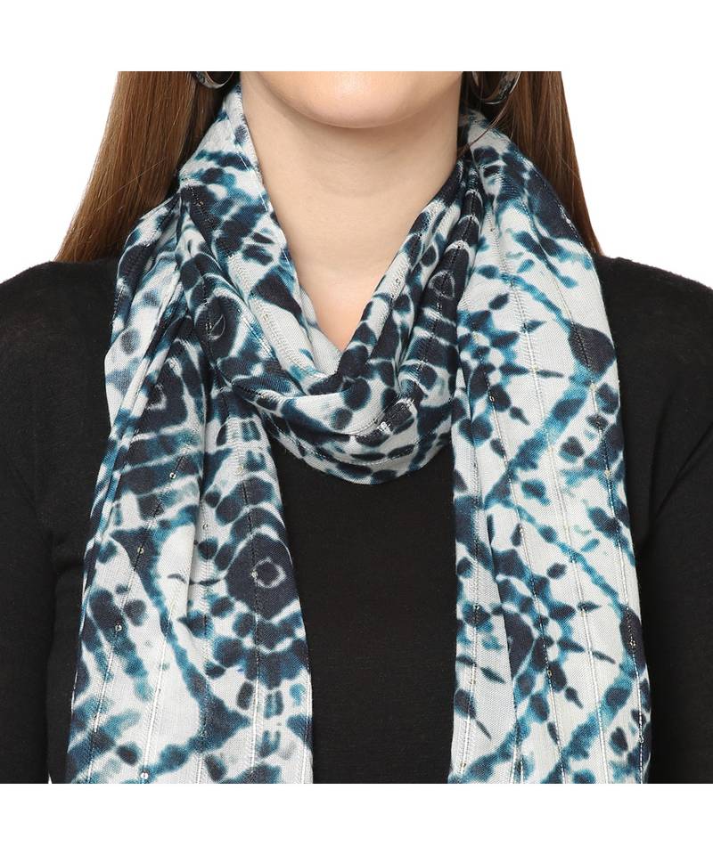 White Sequins Printed Scarf